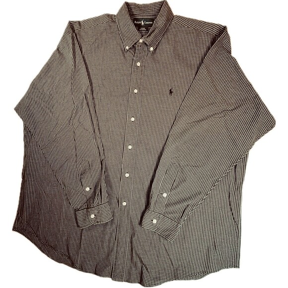 Ralph Lauren Blake Mens XL‎ Brown White Micro Checked Button Down Long Sleeve - Picture 2 of 7